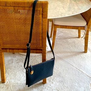 Faux ostrich leather crossbody/clutch/wristlet navy blue bag